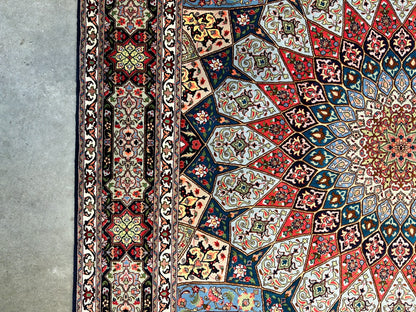 6'8"x10'7" Fine Hand-Knotted Wool & Silk Blend Tabrize Carpet - Area Rug