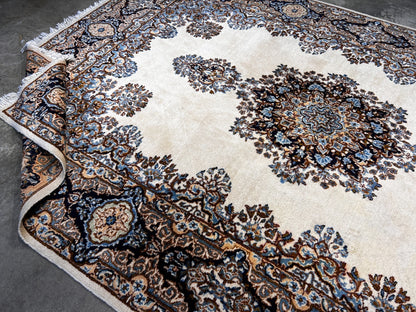 7'4"x10'10" Hand-Knotted 100% Wool Kermane Area Rug - Carpet