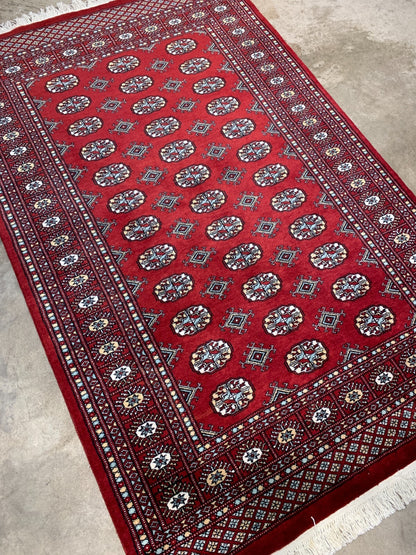 4'0" x 6'0" Hand-Knotted 100% Wool Pile Bokhara Area Rug - Handmade Carpet