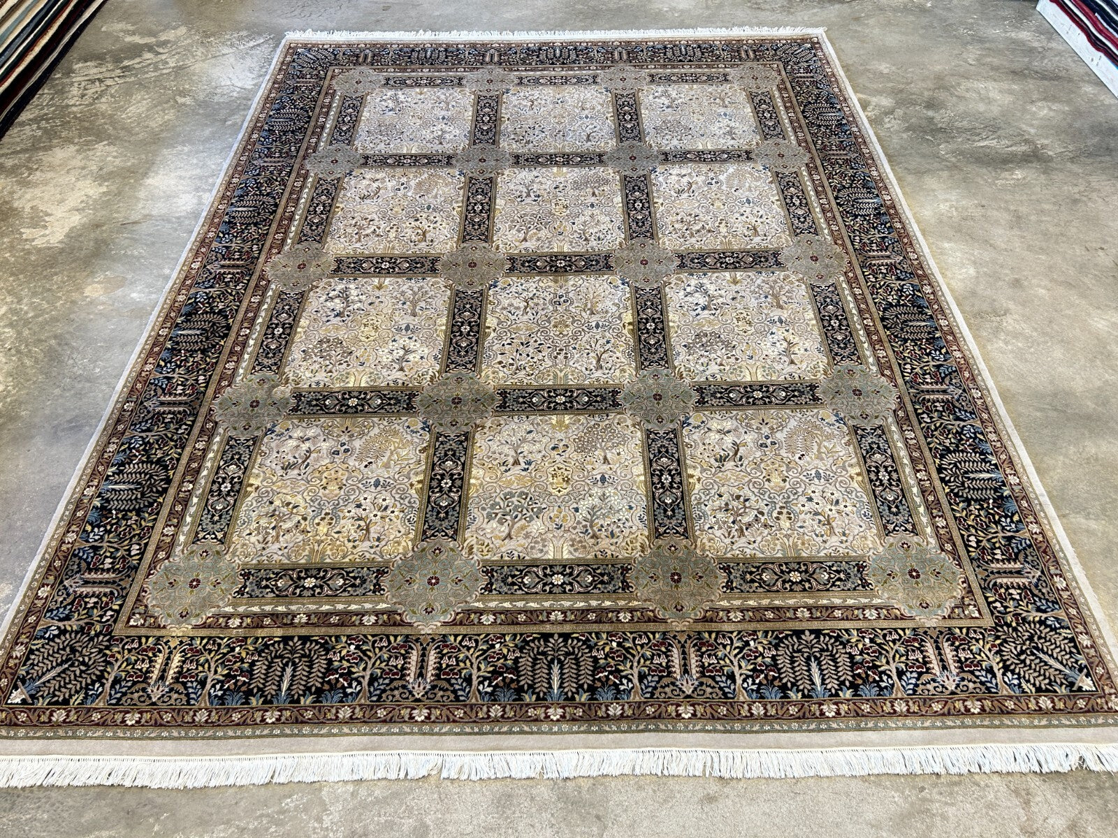9'2"x12'4" Fine Hand-Knotted 100% Wool Pile Floral Carpet - Area Rug