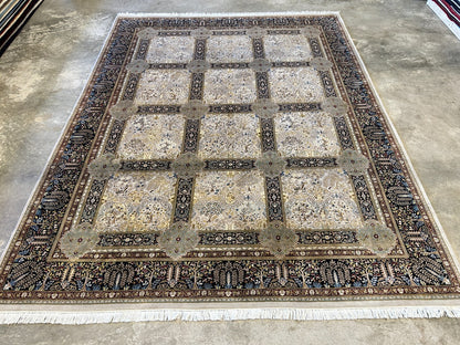 9'2"x12'4" Fine Hand-Knotted 100% Wool Pile Floral Carpet - Area Rug