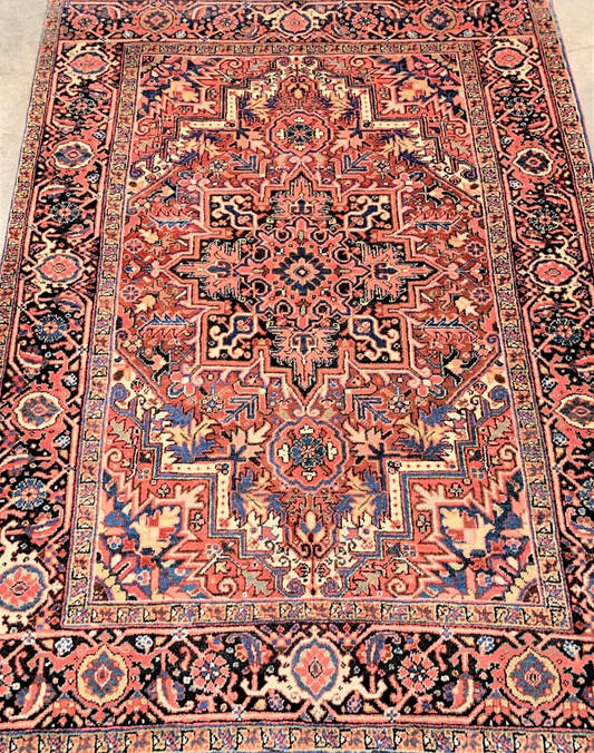 4'8" x 6'5" Hand-Knotted 100% Wool Pile Herize Area Rug - Area Carpet