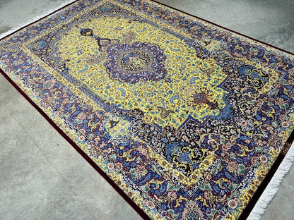 5'4"x8'2" Exquisite Extra-Fine Hand-Knotted 100% Silk Qume Carpet - Area Rug