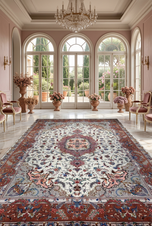 Hand-Knotted 60 Raj Persian Tabriz Rug - 8'1"x11'7"