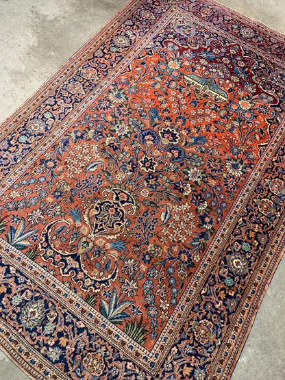 Collector Item -  4'5" x 6'8'' Antique Hand-Knotted 100% Wool Kashane Rug