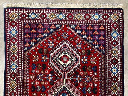 3'3"x5' Hand-Knotted 100% Wool Pile Yalamehe Rug