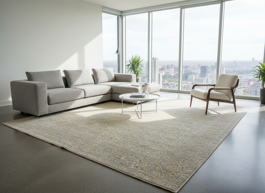 8' x 10'1" Hand-Knotted Silver 100% Wool Carpet - Indian All-Over Area Rug - 3D