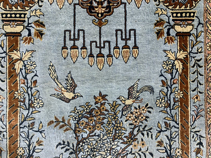 2'7"x4'1" Very Fine Hand-Knotted 100% Silk Prayer Rug