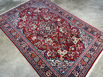 3'5"x5'2" Hand-Knotted 100% Wool Pile Sarouke Rug