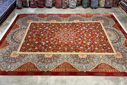 9'8"x13'6" Exquisite Signed Hand-Knotted 100% Silk Qume Rug