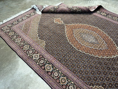 6'7"x9'9" Fine Hand-Knotted Wool & Silk Blend Tabrize Mahi Area Rug