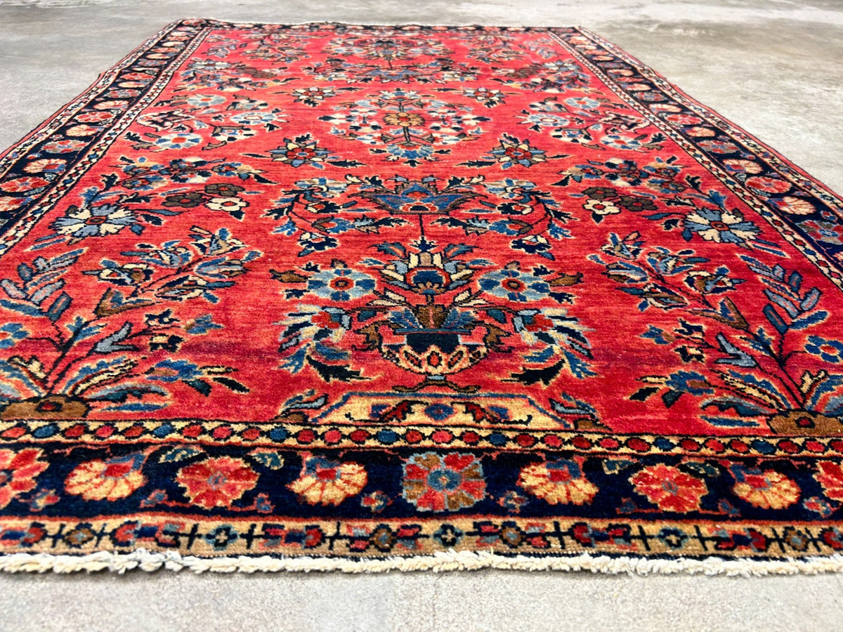 3'4"x4'10" Antique Hand-Knotted 100% Wool Pile Sarouke Mohajeran Rug