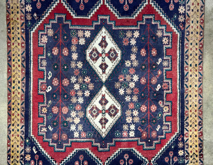 4'3"x5'6" Antique Hand-Knotted 100% Wool Pile Hamadane Rug
