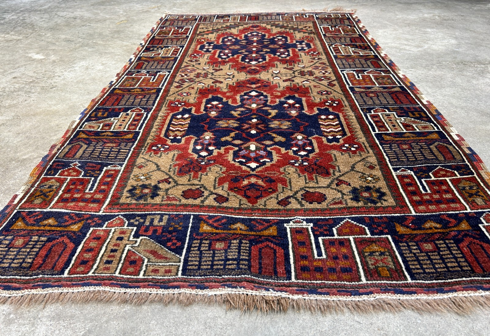 3'x4'2" Antique Hand-Knotted 100% Wool Pile Afghan Rug