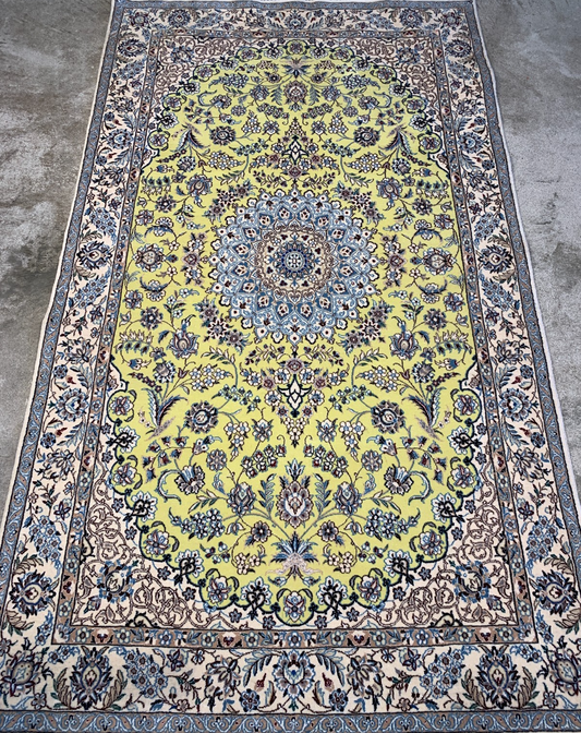 3'5"x5'10''  Very Fine Hand-Knotted Silk & Wool Naine Area Rug - Carpet