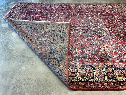 9'3"x12'7" Antique Fine Lamb Wool Sarouke Rug Hand-knotted Carpet