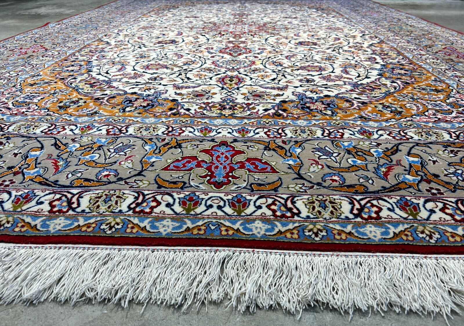 7'x10'8" Fine Hand-Knotted Wool & Silk Blend Isfahane Carpet - Area Rug