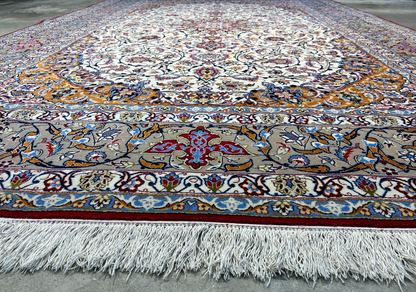 7'x10'8" Fine Hand-Knotted Wool & Silk Blend Isfahane Carpet - Area Rug