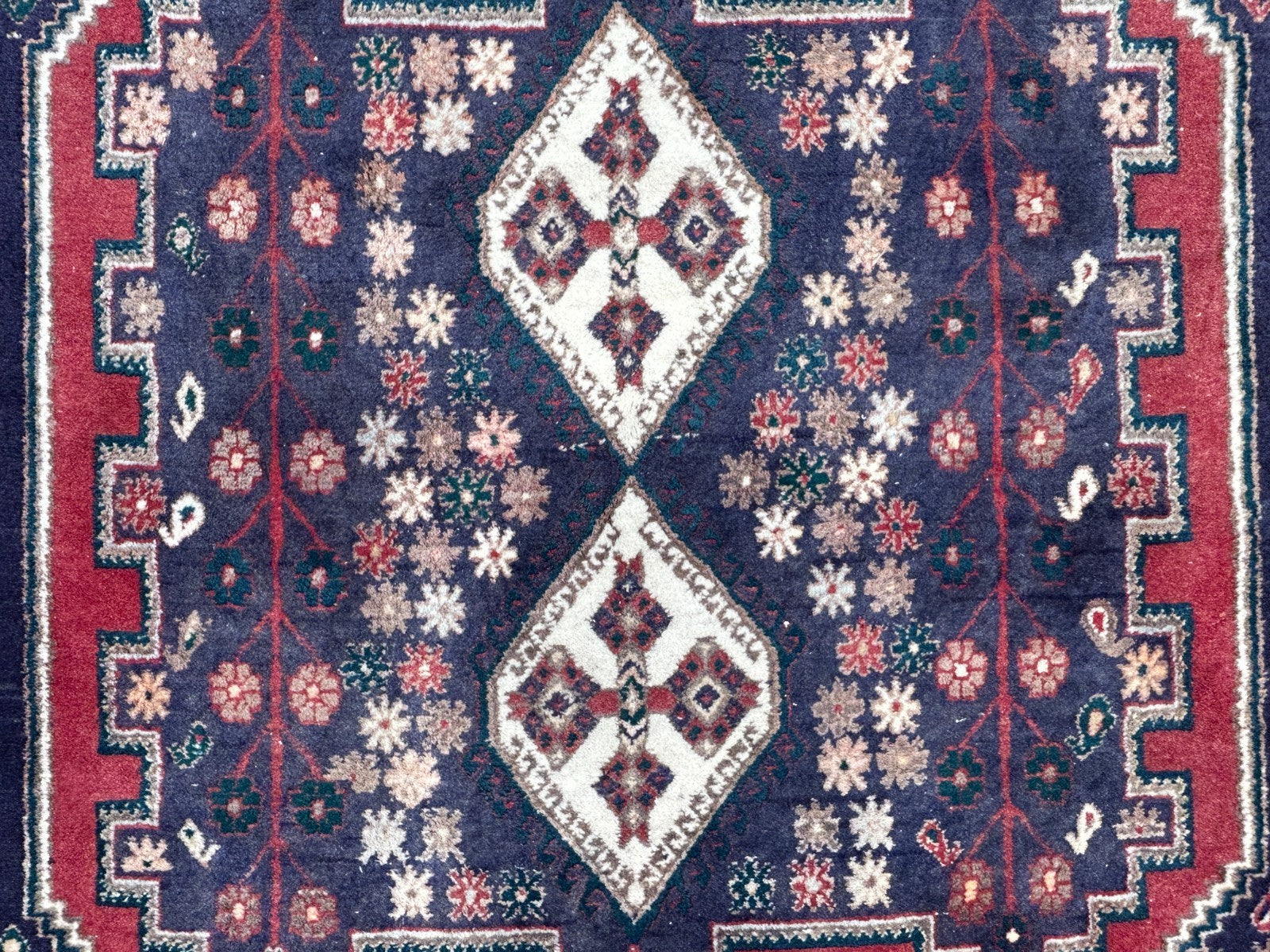 4'3"x5'6" Antique Hand-Knotted 100% Wool Pile Hamadane Rug