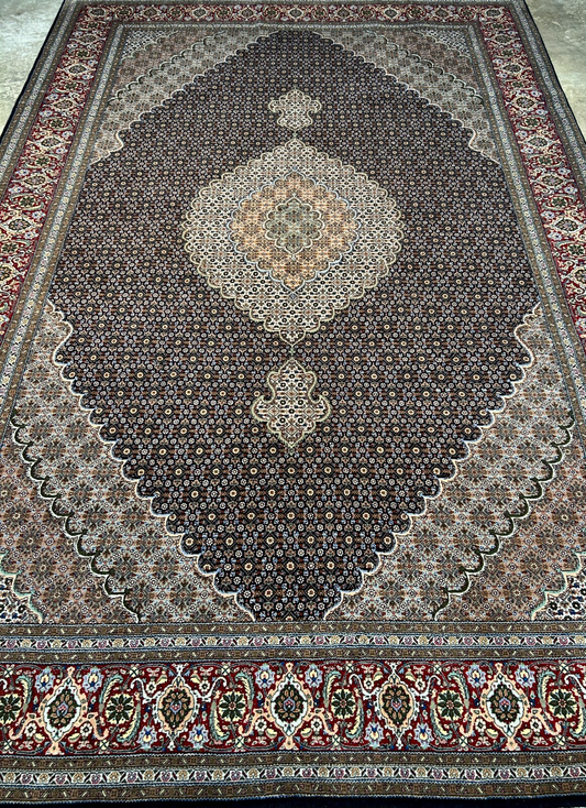 6'7"x9'10" Fine Hand-Knotted Wool & Silk Blend Tabrize Mahi Carpet - Area Rug