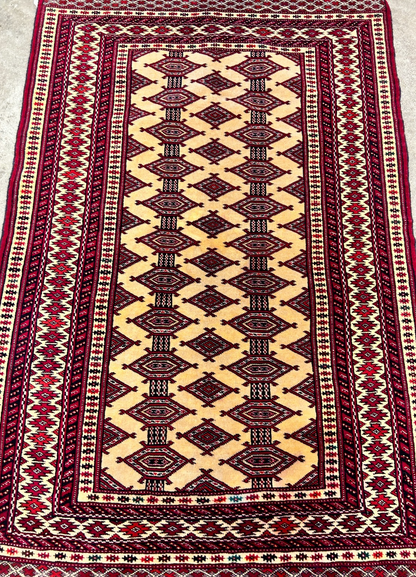 2'10"x4'2" Hand-Knotted 100% Wool Pile Bokhara Rug