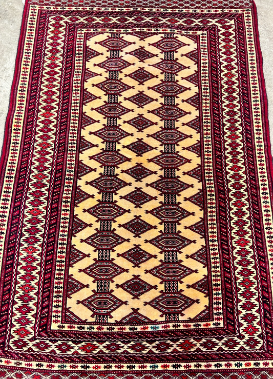 2'10"x4'2" Hand-Knotted 100% Wool Pile Bokhara Rug