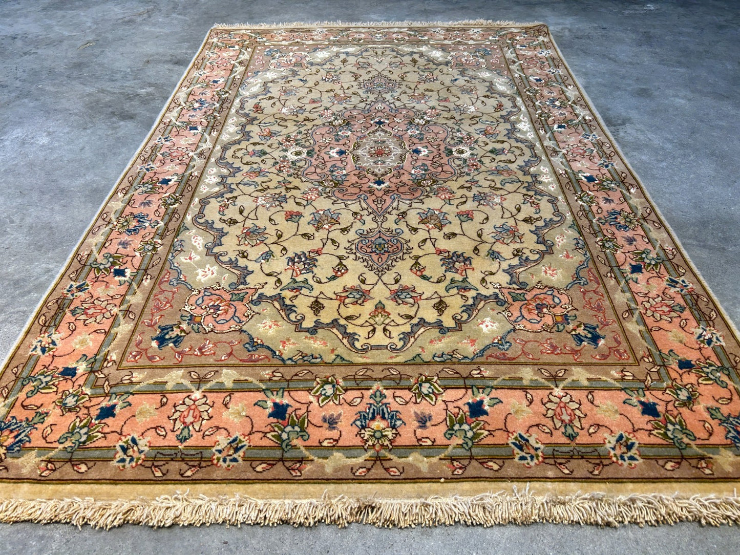 3'4"x6' Very Fine Hand-Knotted Wool & Silk Tabrize Rug