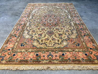 3'4"x6' Very Fine Hand-Knotted Wool & Silk Tabrize Rug