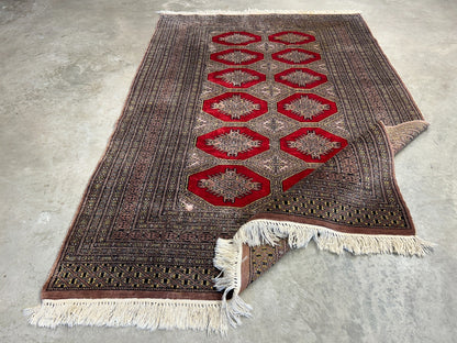 4'2"x6'4" Hand-Knotted 100% Wool Pile Bokhara Area Rug - Carpet