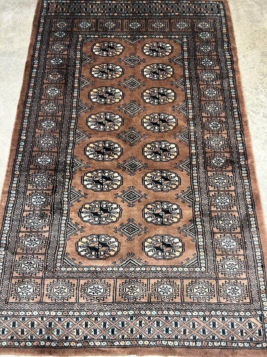3'1"x5' Hand-Knotted 100% Wool Pile Bokhara Rug