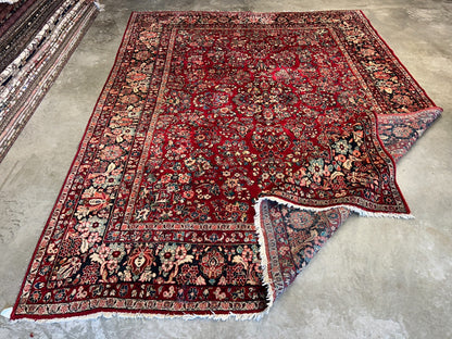 8'10"x12'2" Antique Fine Lamb Wool Sarouke Rug Hand-knotted Carpet