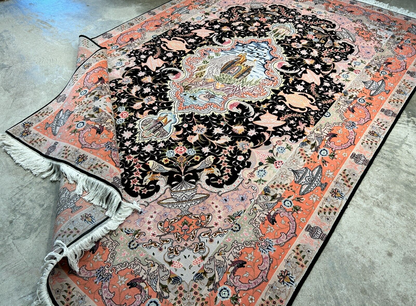 6'8"x10'3" Very-Fine Hand-Knotted Wool & Silk Blend Tabrize Carpet - Area Rug