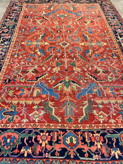 Collector Item - 9'x12'4" Antique Fine Wool Herize Serapy Hand-Knotted Rug
