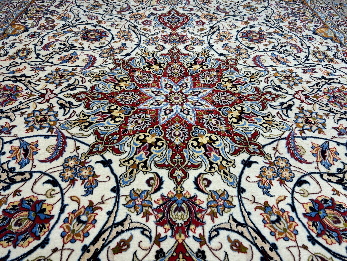 7'x10'8" Fine Hand-Knotted Wool & Silk Blend Isfahane Carpet - Area Rug