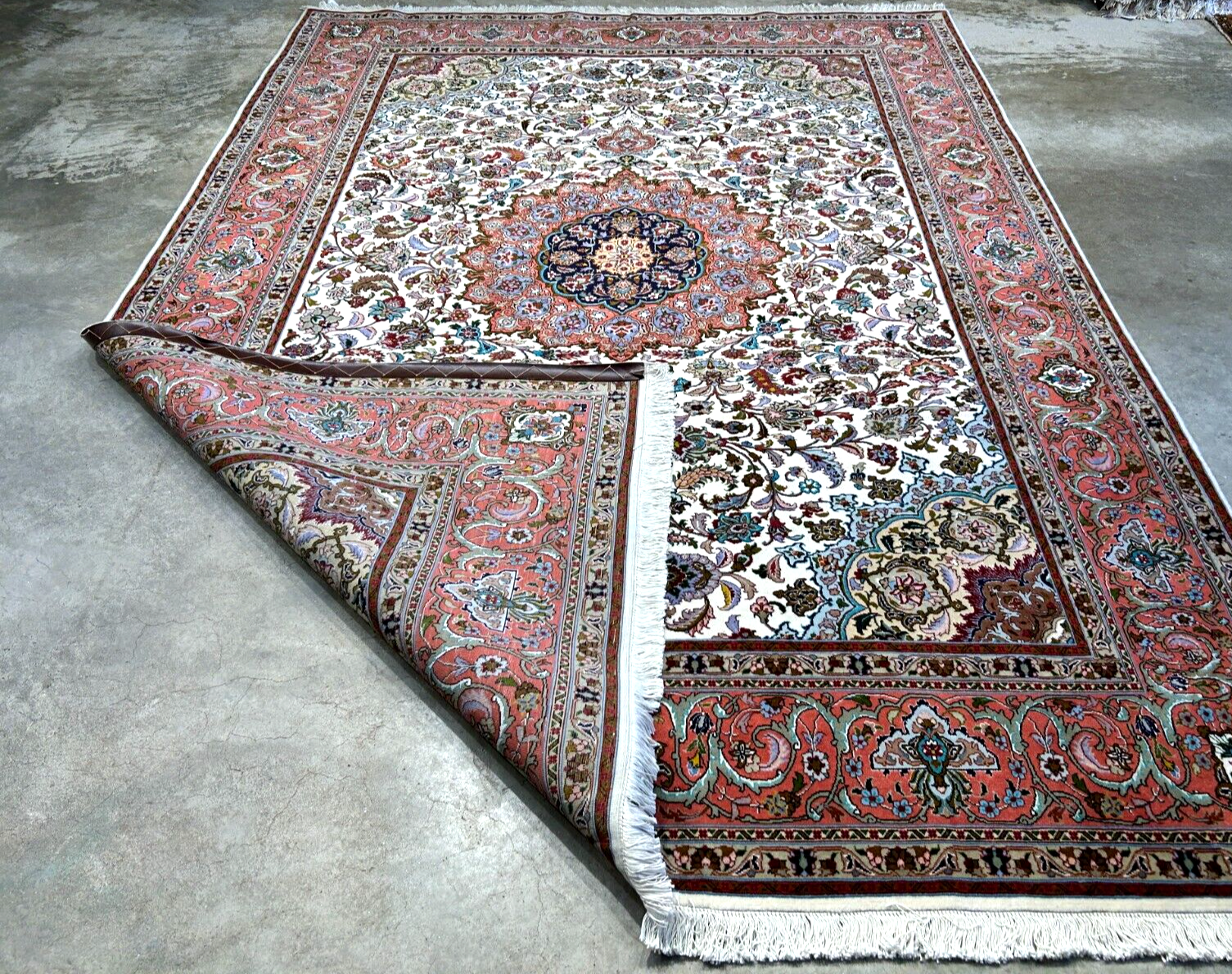 7'0"x10'8" Fine Hand-Knotted Wool & Silk Blend Tabrize Carpet - Area Rug