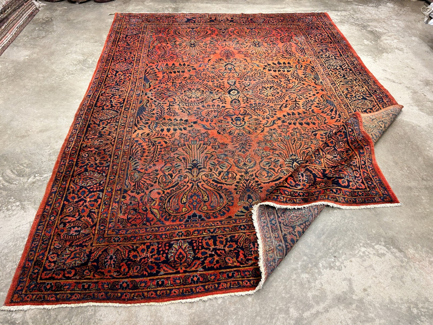 9'3"x12'7" Antique Fine Lamb Wool Sarouke Rug Hand-knotted Carpet