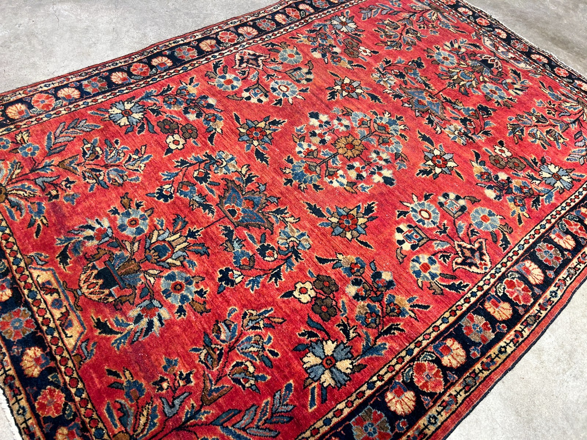 3'4"x4'10" Antique Hand-Knotted 100% Wool Pile Sarouke Mohajeran Rug