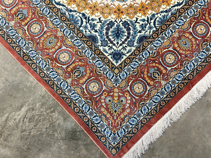 7'3"x10'7" Exquisite Extra-Fine Hand-Knotted 100% Silk Qume Carpet - Area Rug