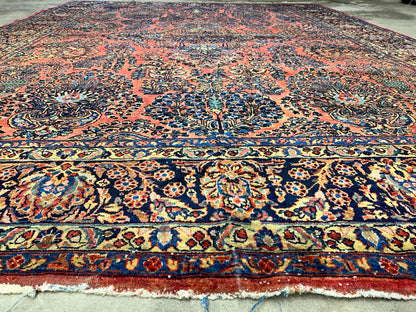 8'11"x11'8" Antique Fine Lamb Wool Sarouke Rug Hand-knotted Carpet