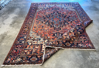 7'5"x11'1" Hand-Knotted 100% Wool Pile Herize Rug