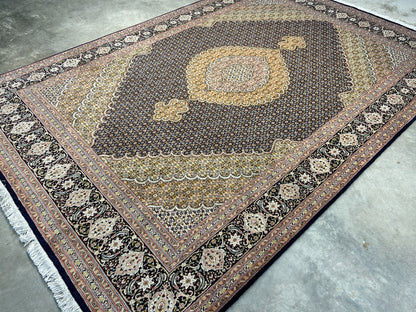 6'7"x9'9" Fine Hand-Knotted Wool & Silk Oriental Tabrize Rug - Area Carpet