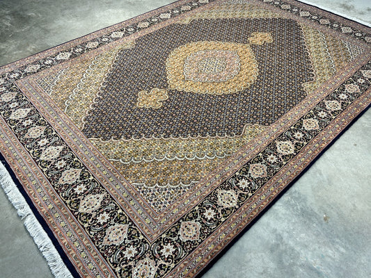 6'7"x9'9" Fine Hand-Knotted Wool & Silk Oriental Tabrize Rug - Area Carpet