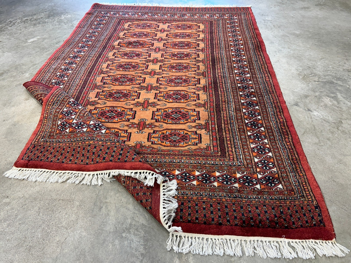 4'2"x6' Hand-Knotted 100% Wool Bokhara Area Rug - Carpet
