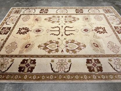 7'0"x9'3" Hand-Knotted 100% Wool Pile Indian Arut Carpet - Area Rug