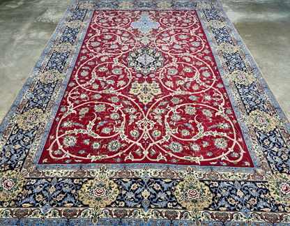 6'10"x10'4"Extra Fine Hand-Knotted Wool & Silk Isfahane Rug - Area Carpet
