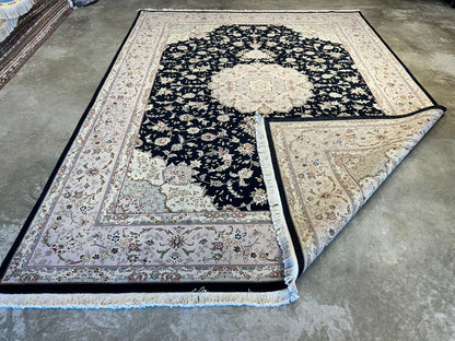 9'x12' Hand-Knotted Wool & Silk Blend Oriental Rug