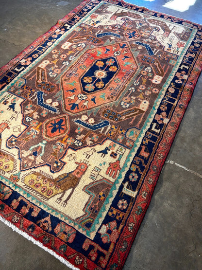 4'9" x 7'10" Hand-Knotted 100% Wool Pile Nahavande Area Rug