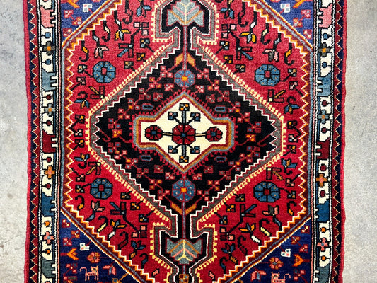 2'10"x4'2" Hand-Knotted 100% Wool Pile Hamadane Rug