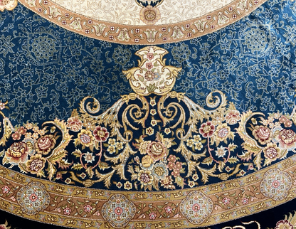 8’ Diameter Luxurious Hand-knotted Silk Round Rug - Handmade Blue Signed 8x8