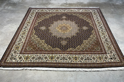 6'6"x6'8" Very Fine Hand-Knotted Wool & Silk Tabrize Rug